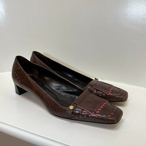 Kate Spade Brown & Pink Leather Kitten Heel Pump (10M)